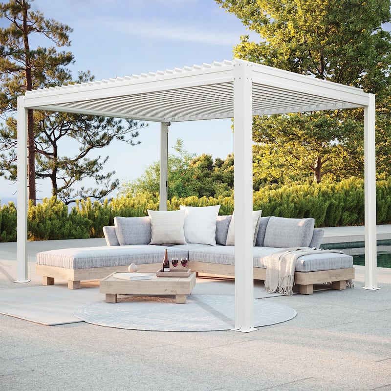 10 x 10 ft Aluminum Louvered Pergola with Adjustable Roof