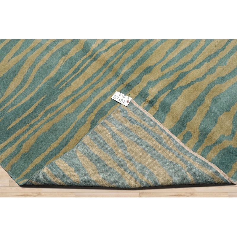 Hand Knotted Michaelian & Kohlberg Turquoise Tibetan Wool Area Rug - 5' x 8'