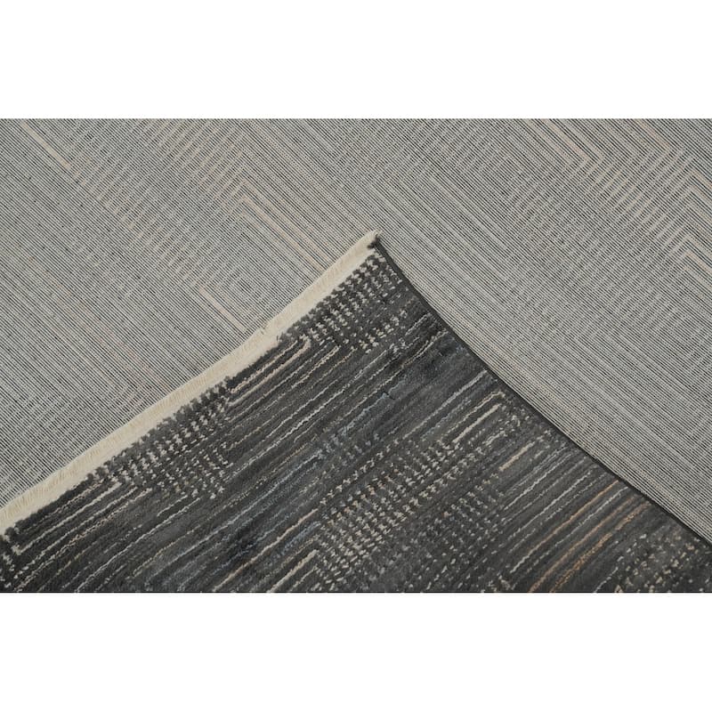 Machine Made Oriental Polyester Carpet Modern Geometric Greys & Charcoal Modern Area Rug - 7' 5'' X 5' 2''