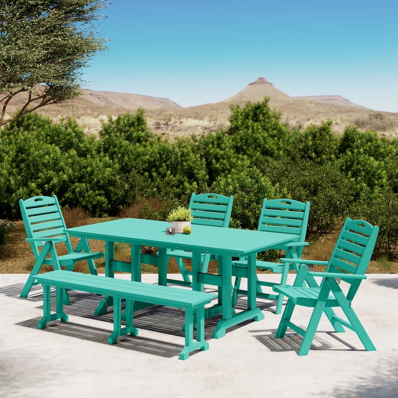 Laguna 6-Piece Patio Dining Set With Reclinable Armchairs and Bench