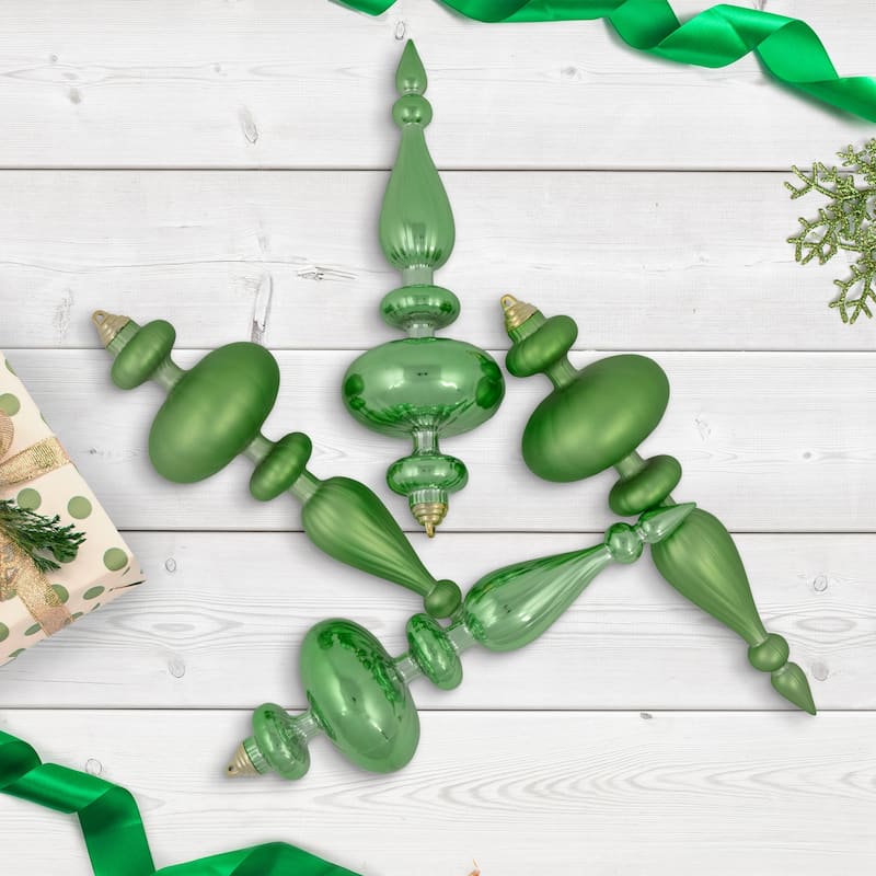 Commercial Size 2-Finish Christmas Finial Shatterproof Ornaments - Green -12" - 4ct