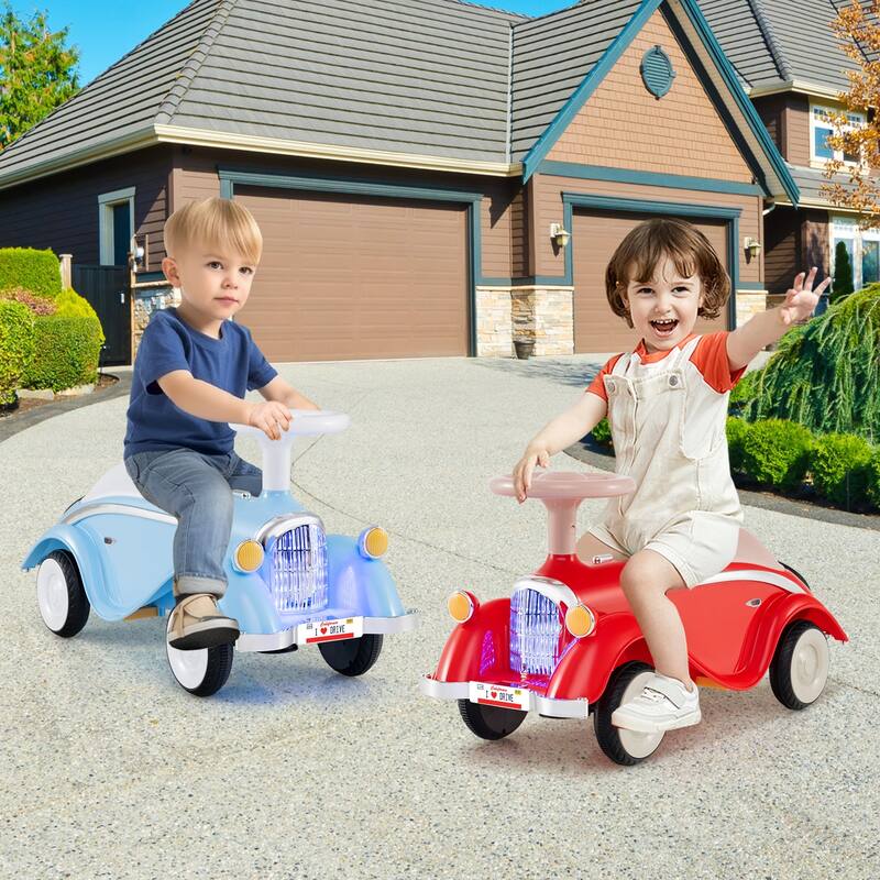 Gymax Kids Ride on Push Car w/ Steering Wheel Horn & Light Under Seat