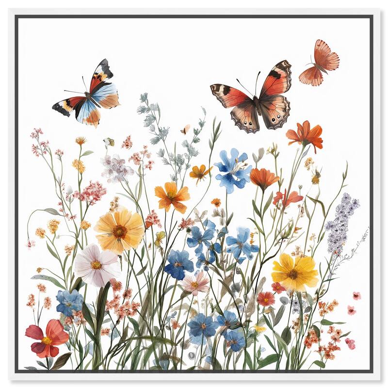 Garden of Fluttering Canvas by Art Remedy - White - 30" x 30"
