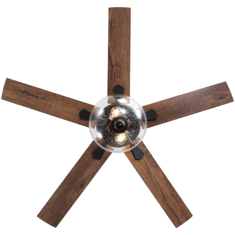 52" Farmhouse 2-Light Ceiling Fan with Glass Shade and Remote(5-Blade)