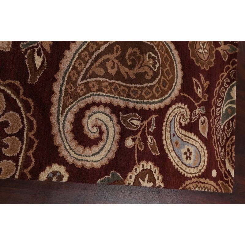 Floral Paisley Oriental Red Wool Area Rug Hand-tufted Office Carpet - 5'0" x 8'0"