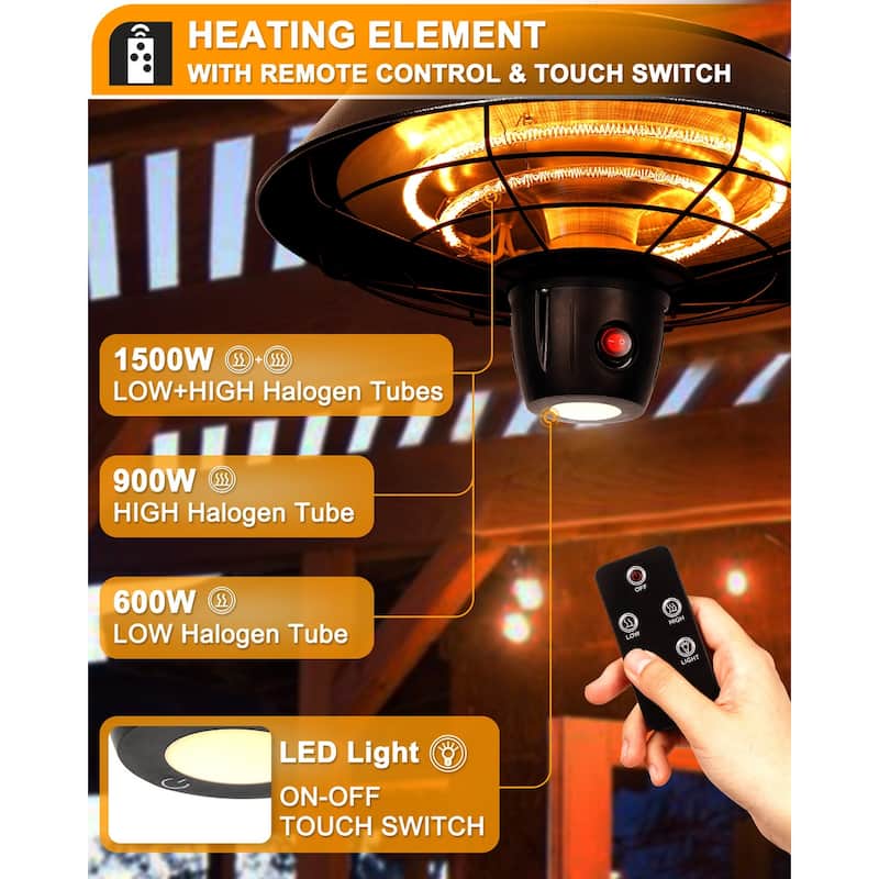1500W Electric Outdoor Hanging Patio Heater with Remote Control