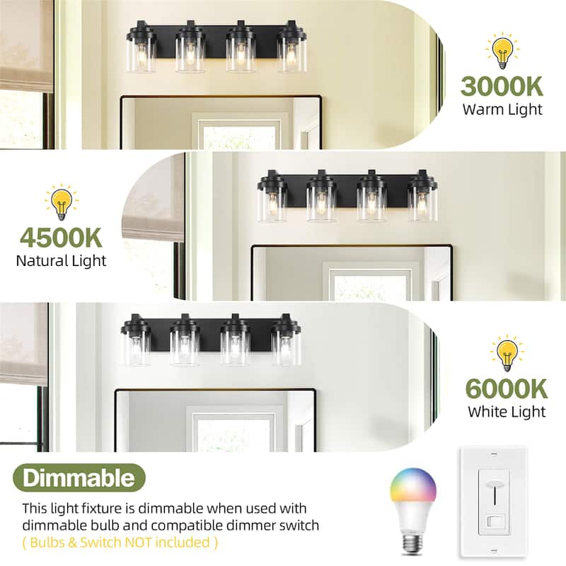 Modern 4-Light Bathroom Vanity Light in Matte Black