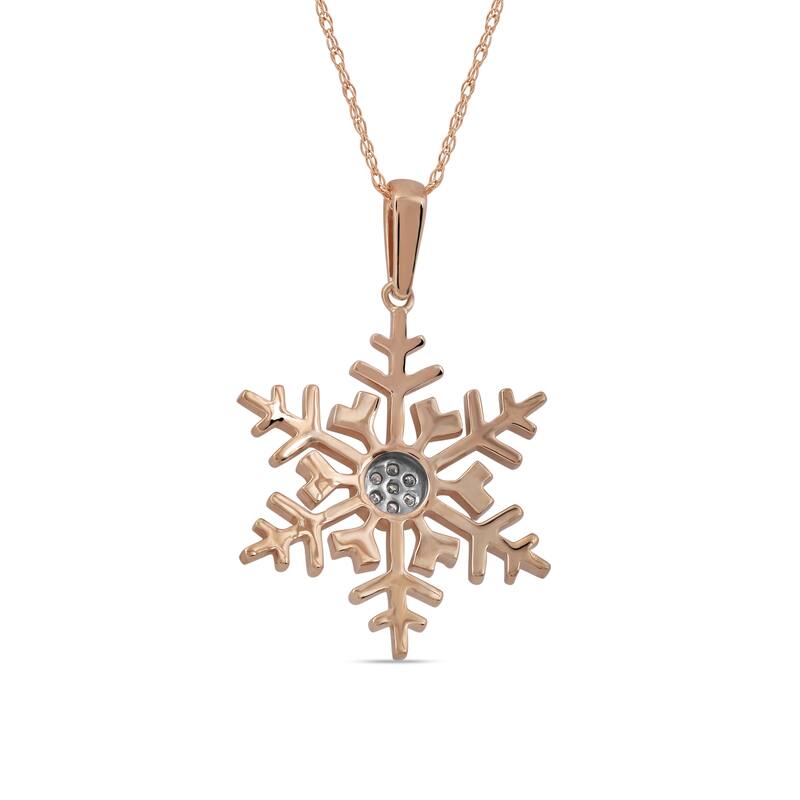 10K Gold 1/10ct TDW Diamond Snowflake Pendant Necklace for Women