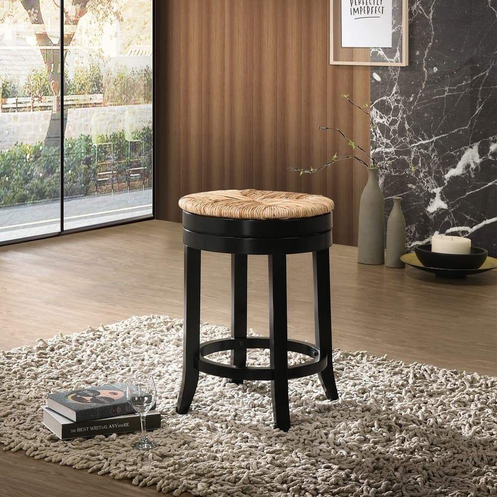 The Curated Nomad Aragon Rush Seat Swivel 24-inch Counter Stool