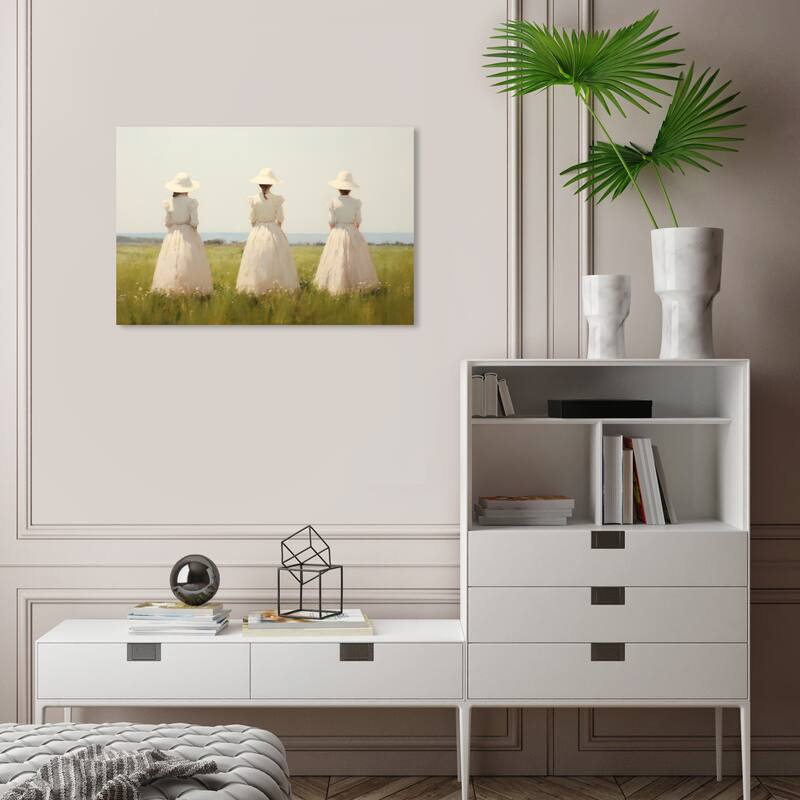 Wynwood Studio Canvas Classic and Figurative Ladies from the field White and Cream White Traditional Wall Art Canvas Print - 24 x 16
