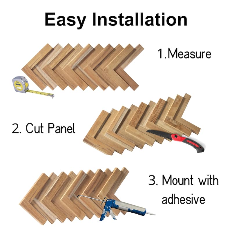 Wall!Supply 0.59 in. x 7.09 in. x 14.76 in. UltraWood Teak Herringbone Jointless Wall Paneling (16-Pack)