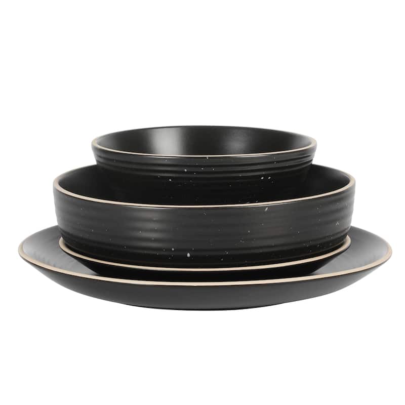 Gibson Home Dinah 16 Piece Double Bowl Stoneware Embossed Speckled Dinnerware Set