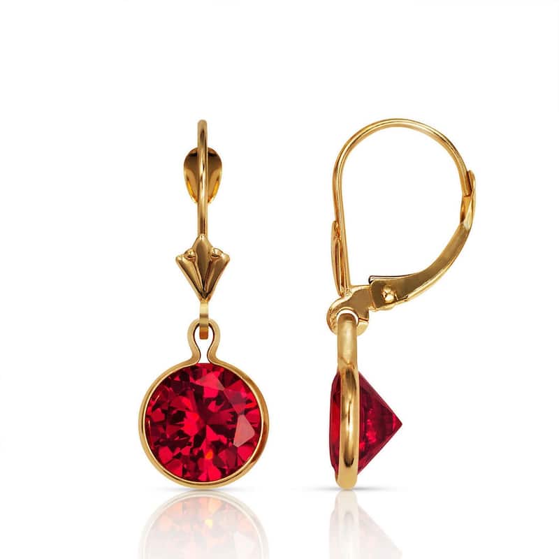 Curata Solid 14k Yellow Gold Birthstone Large Round Cubic Zirconia Bezel Dangle Leverback Earrings (8mm x 26mm)