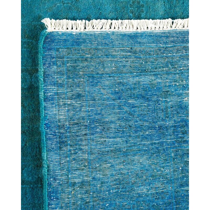 Overton Hand Knotted Wool Vintage Inspired Modern Contemporary Overdyed Blue Runner Rug - 3' 2" x 20' 4"