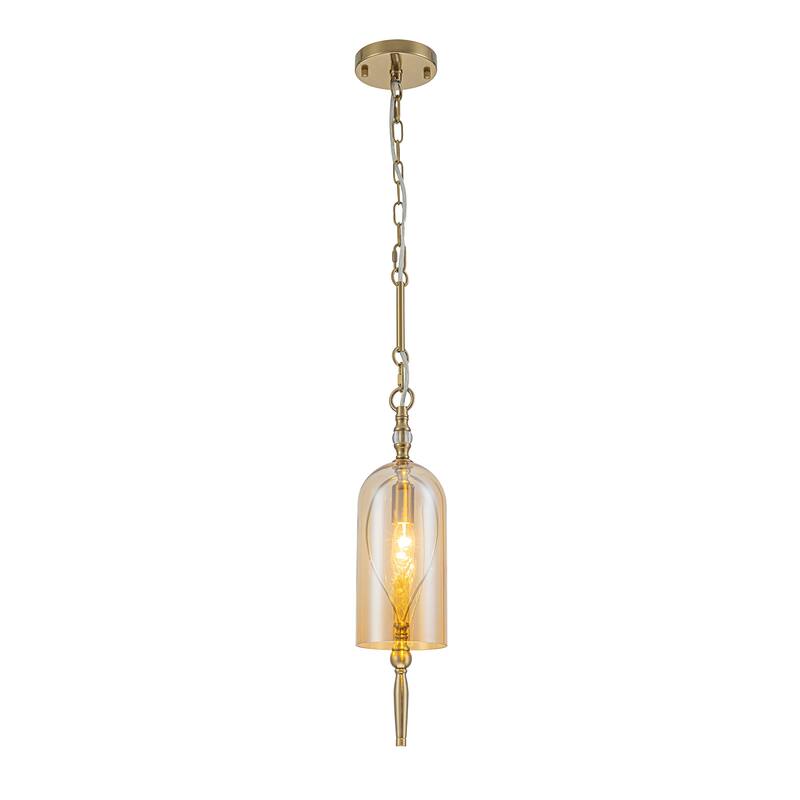 Vintage Gold Mini Pendant Light with Amber Glass Shade Fixture - Dia.4.72-in