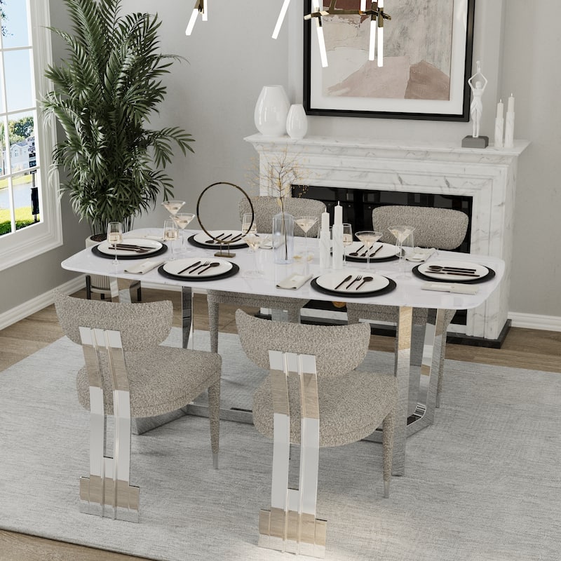 70 inch Dining Table Set with Boucle Dining Chairs