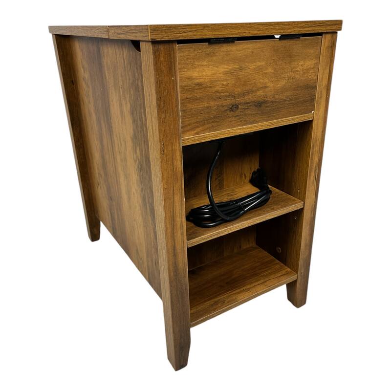 Farmhouse End Table with Charging Station,Night Stand with Barn Door and Drawer