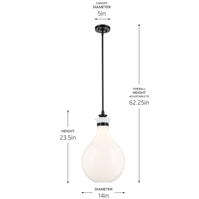 Kichler Lighting Laria 14 Inch 1 Light Pendant with Opal Glass in Black