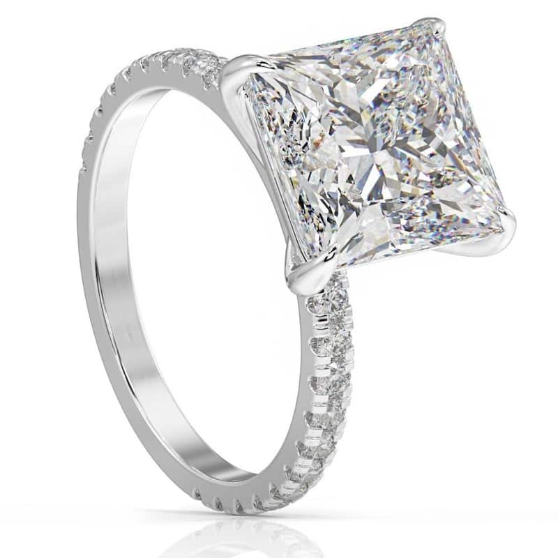 4 1/2 Ct Princess Cut Diamond Engagement Ring Lab Grown in White or Yellow Gold