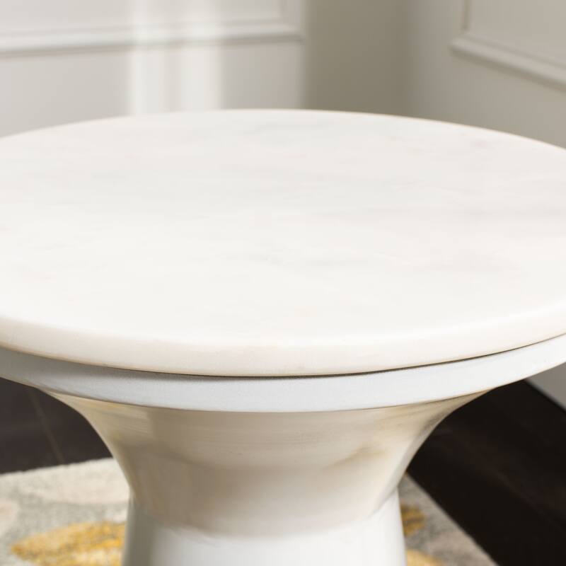 SAFAVIEH Nevada Pedestal End Table - 16" x 16" x 22" - 16Wx16Dx22H - White Marble/White