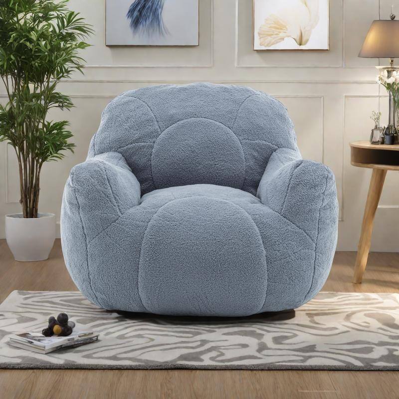 Oversized Teddy Memory Foam Bean Bag Lounge Chairs with Anti-Slip Base - Light Blue