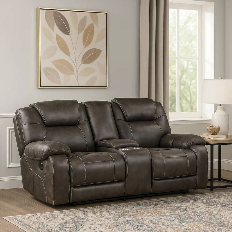 Lily 75 Inch Double Manual Recliner Loveseat, Cupholders, Brown Microfiber