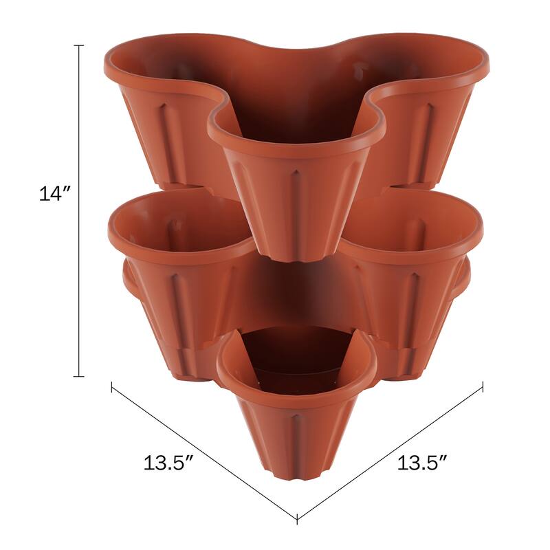 Stacking Planter Tower- 3-Tier Space Saving Flower Pots by Pure Garden (Terracotta Colored) - Set of 3