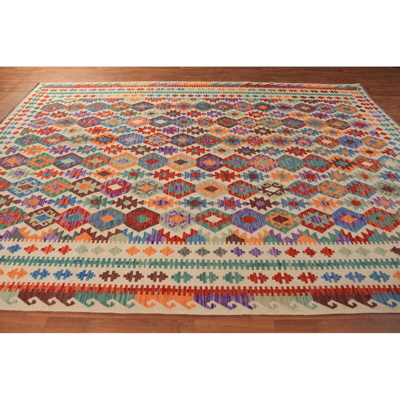 Kilim Oriental Area Rug Hand-Woven Tribal Bedroom Wool Carpet - 8'8"x 11'6"