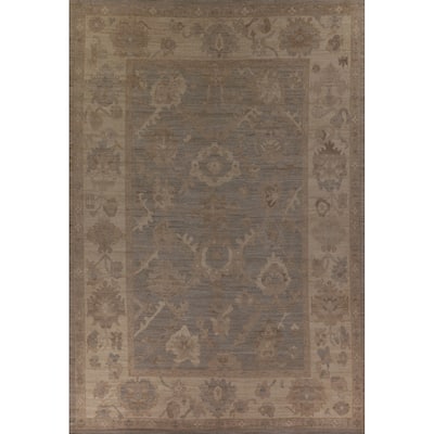 Gray Oushak Vegetable Dye Large Area Rug Handmade Wool Carpet - 10'4" x 13'10"