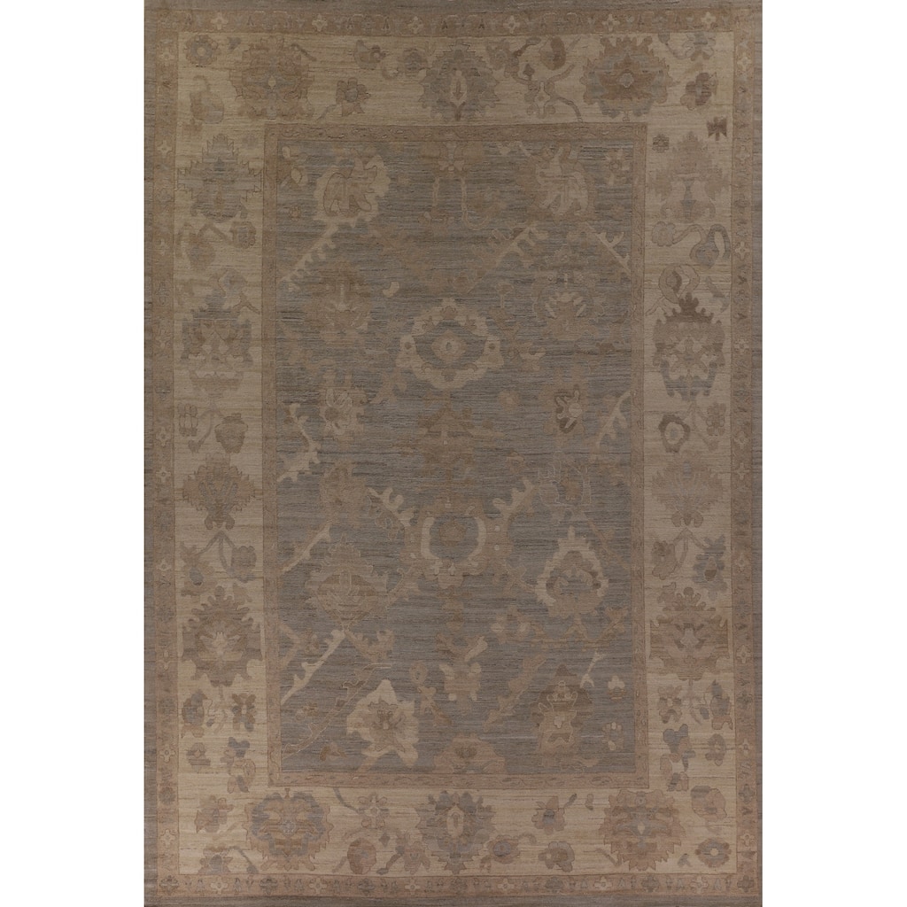 Gray Oushak Vegetable Dye Large Area Rug Handmade Wool Carpet - 10'4" x 13'10"