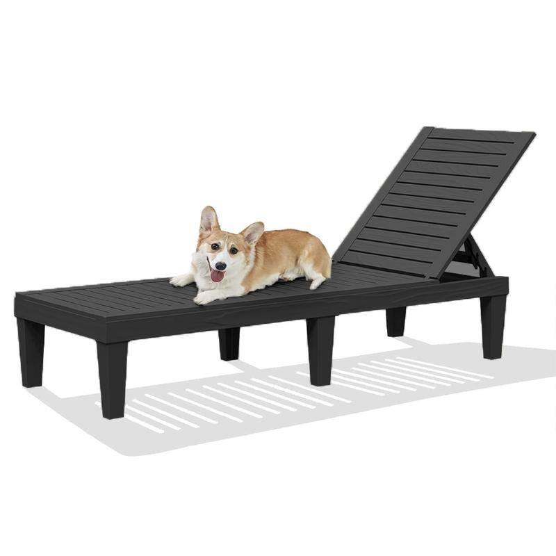 Adjustable 5-Position Reclining Sun Lounge Chair with Wood Texture Design - UV-Protected, Weatherproof Polypropylene Resin