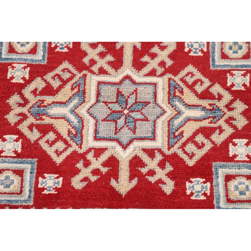 Kazak Oriental Area Rug Hand-Knotted Traditional Grey Wool Carpet - 5'0" x 6'7"