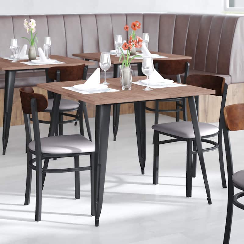 Commercial Metal Dining Chair with Wood Seat and Boomerang Back