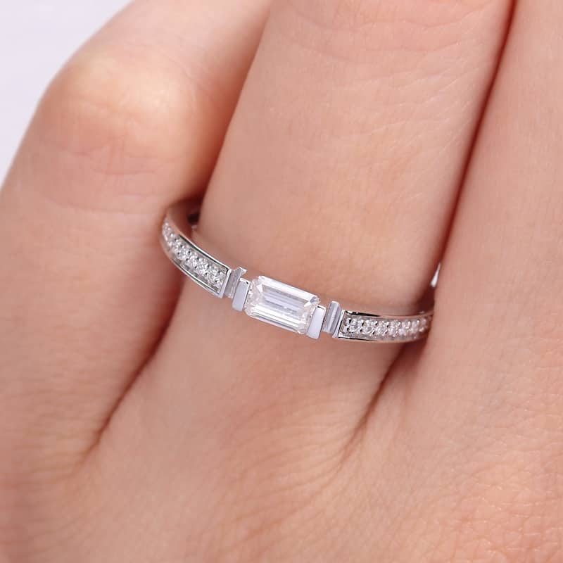 Miadora 3/8ct DEW Moissanite Bar Semi-Eternity Ring in Sterling Silver