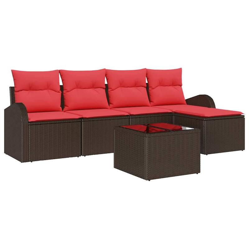 vidaXL 5/6 Garden Sofa Set with Cushions Black/Brown/Grey Poly Rattan - 92.1 x 24.4 x 27.2