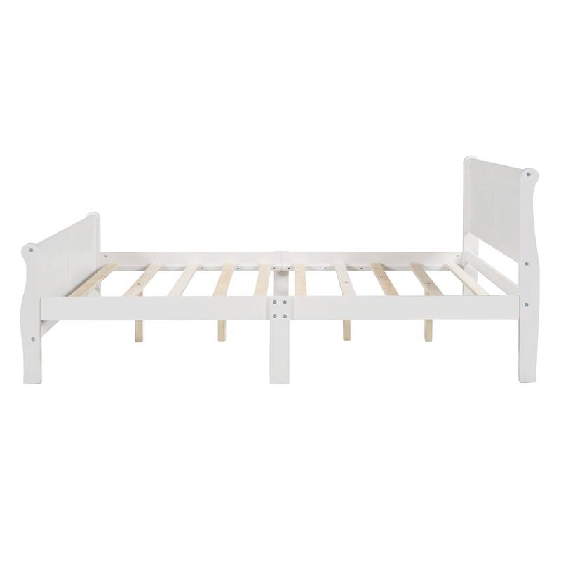 Queen Size Wood Platform Bed with Headboard and Wooden Slat Support