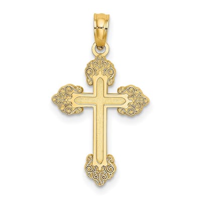 Curata 14k Yellow Gold Engraved Ends Budded Cross Necklace 14mm x19mm