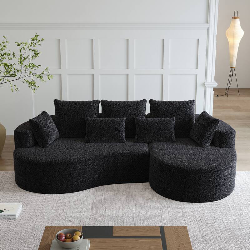 Oversized Chenille Upholstered Boneless Sofa, L-Shaped Curved Sectional Sofa, Deep Seat Cloud Couch with 7 Pillows