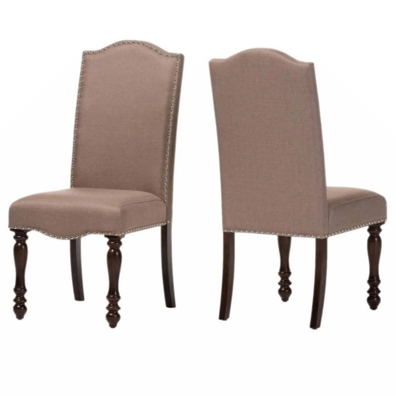 Transitional Antique Cherry Beige Set of 2pc Side Chairs Padded Fabric Turned Legs Dining Room Furniture