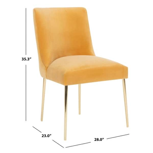 dimension image slide 3 of 12, SAFAVIEH Couture Nolita Velvet Accent Chair - Mustard / Brass - 28"x23"x35.3" - 28" W x 23" D x 35" H