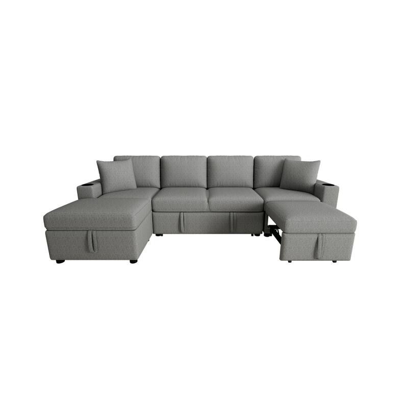 109.1" Convertible Pull-out Sectional Sofa Bed with Movable Storage Ottoman