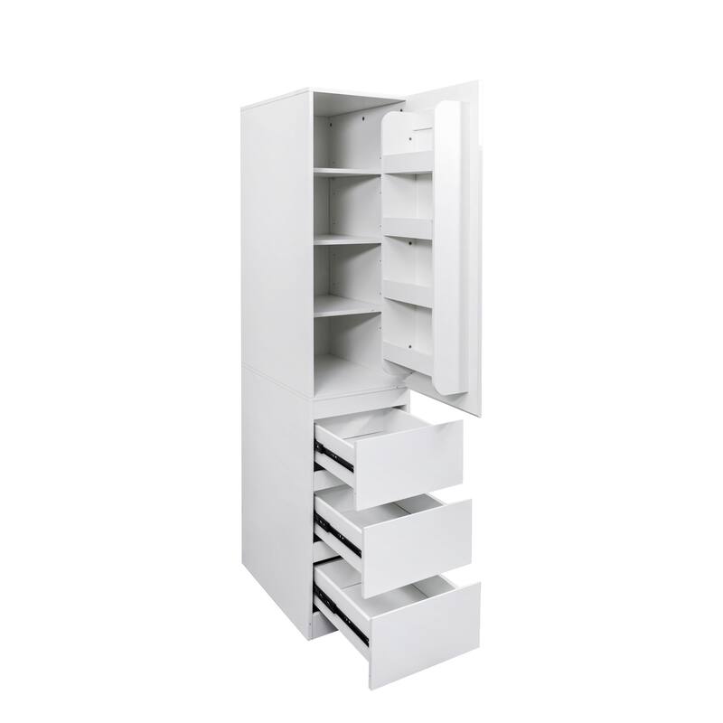 Kitchen Pantry Storage Cabinet, Modern High-Gloss Cabinets with Drawer Food Pantry Cupboard with Doors & Shelves for Dining Room
