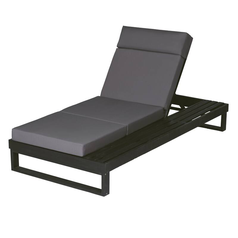 Christopher Knight Home - Modern Outdoor Acacia Wood Chaise Lounge with 4-Position Adjustable Backrest & 4-Fold Cushion