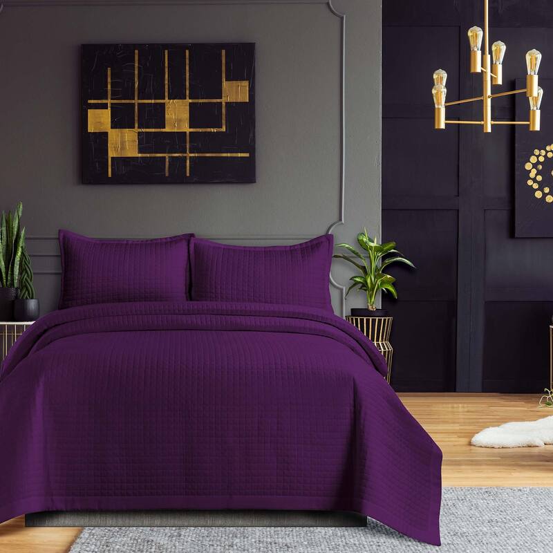 Naples Solid Oversized Quilt Set - Purple - Queen