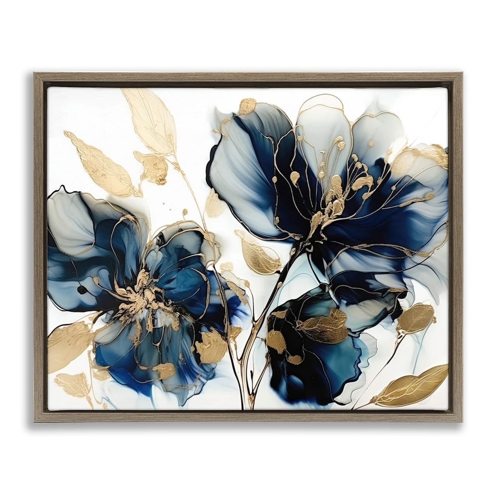 Stupell Blue Modern Flowers Framed Floater Canvas Wall Art Design by LSR Design Studio