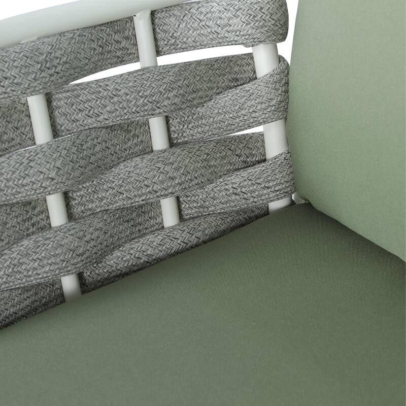 Roomfitters Steel Loveseat with Woven Rope Arms and Coffee Table