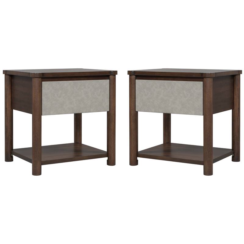 Roomfitters Set of 2 Nightstands with Storage Shelf, Mid Century Modern Bedside Tables for Living Room