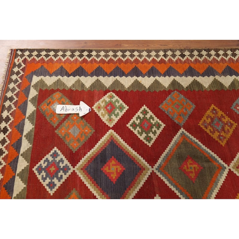 Vegetable Dye Red Kilim Qashqai Persian Rug Handmade Wool Carpet - 5'2"x 7'10"