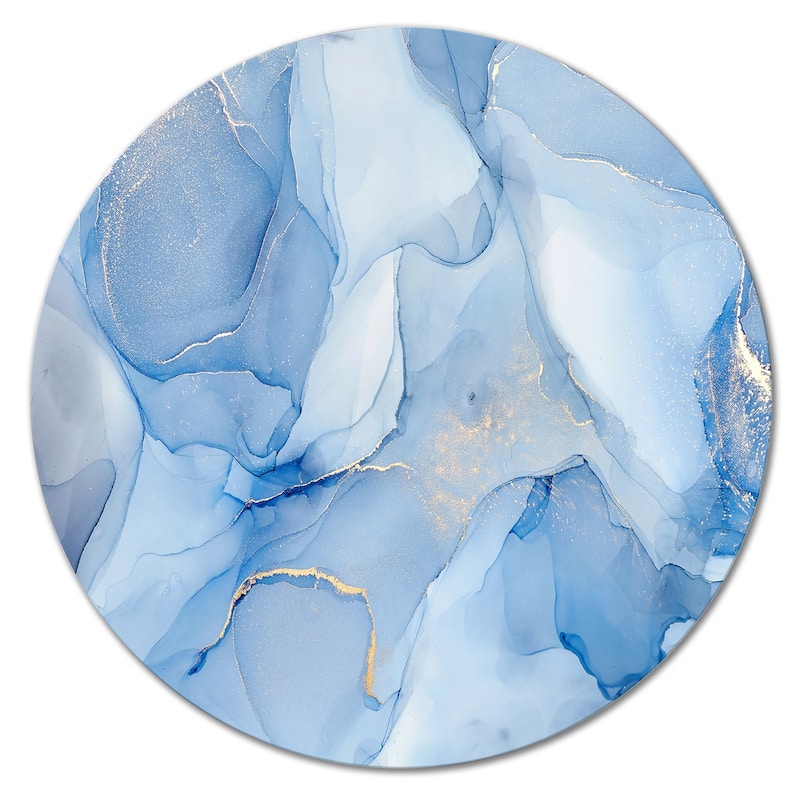 Designart 'Liquid Ink Art In Shades Of Light Blue I' Modern Metal Circle Wall Art - 29x29 - Disc of 29 Inch