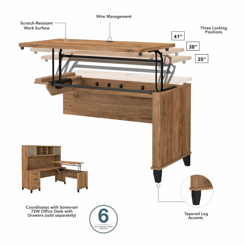 Bush Furniture Somerset 72W 3 Position Sit to Stand Desk
